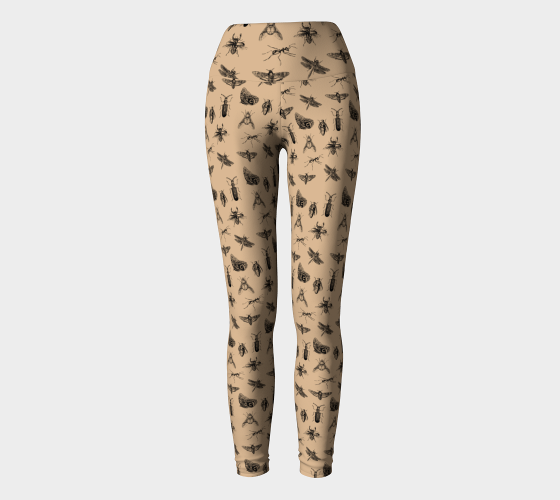 High waisted compression leggings with a vintage bug pattern in nude