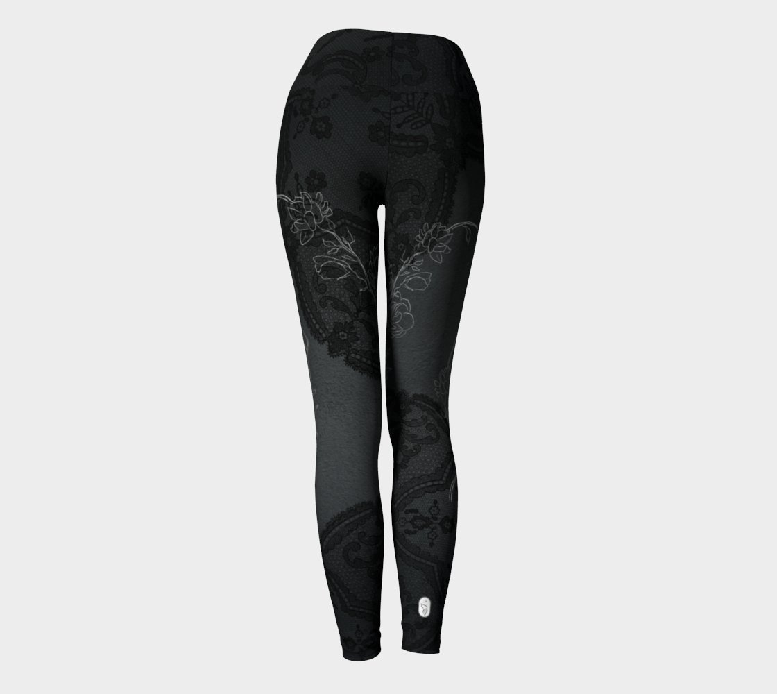 Delicate floral sketches mingle among subtle black lace for an unforgettable look on these compression leggings.