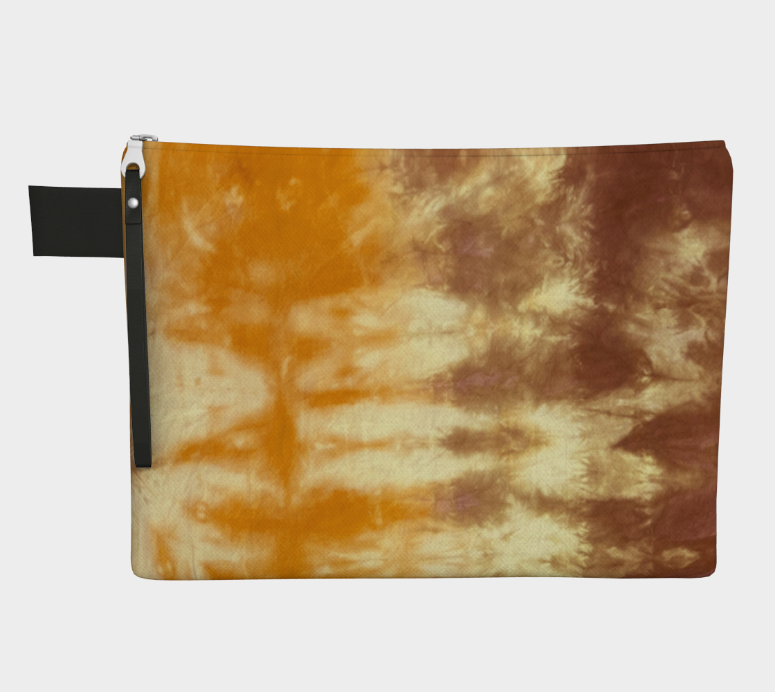 luxe zipper pouch featuring a beautiful tie dye in natural orange and browns