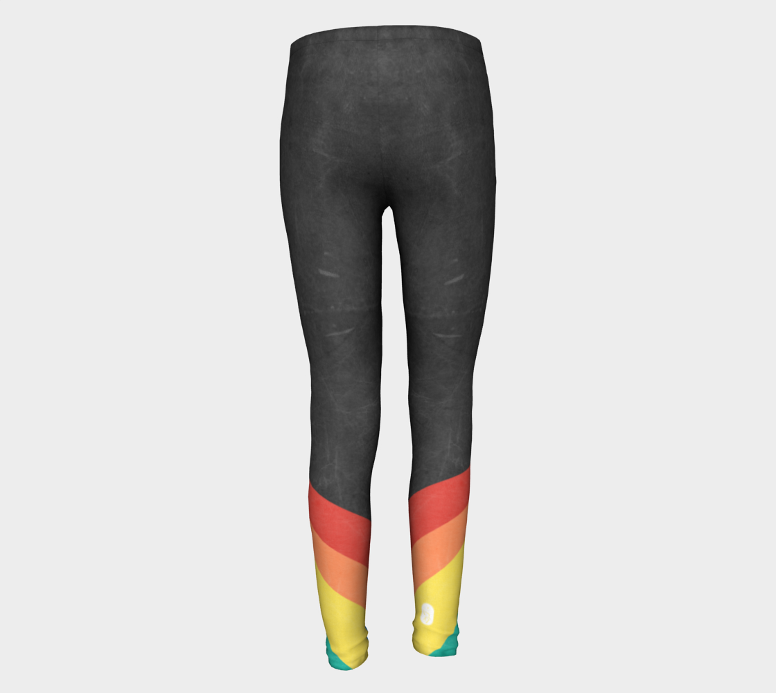 A color block style featuring a colorful rainbow on these big kid leggings.