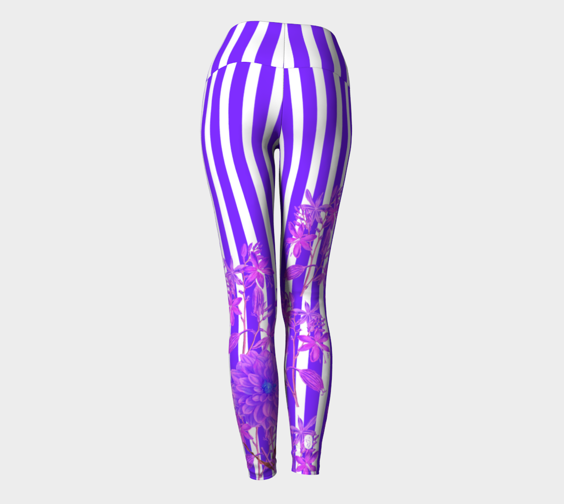 Featuring gorgeous purple stripes and florals adorn these high-waisted compression leggings.