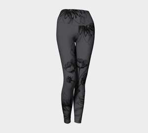 Gorgeous vintage botanicals set subtly against a dark charcoal background on these compression high-waisted leggings.