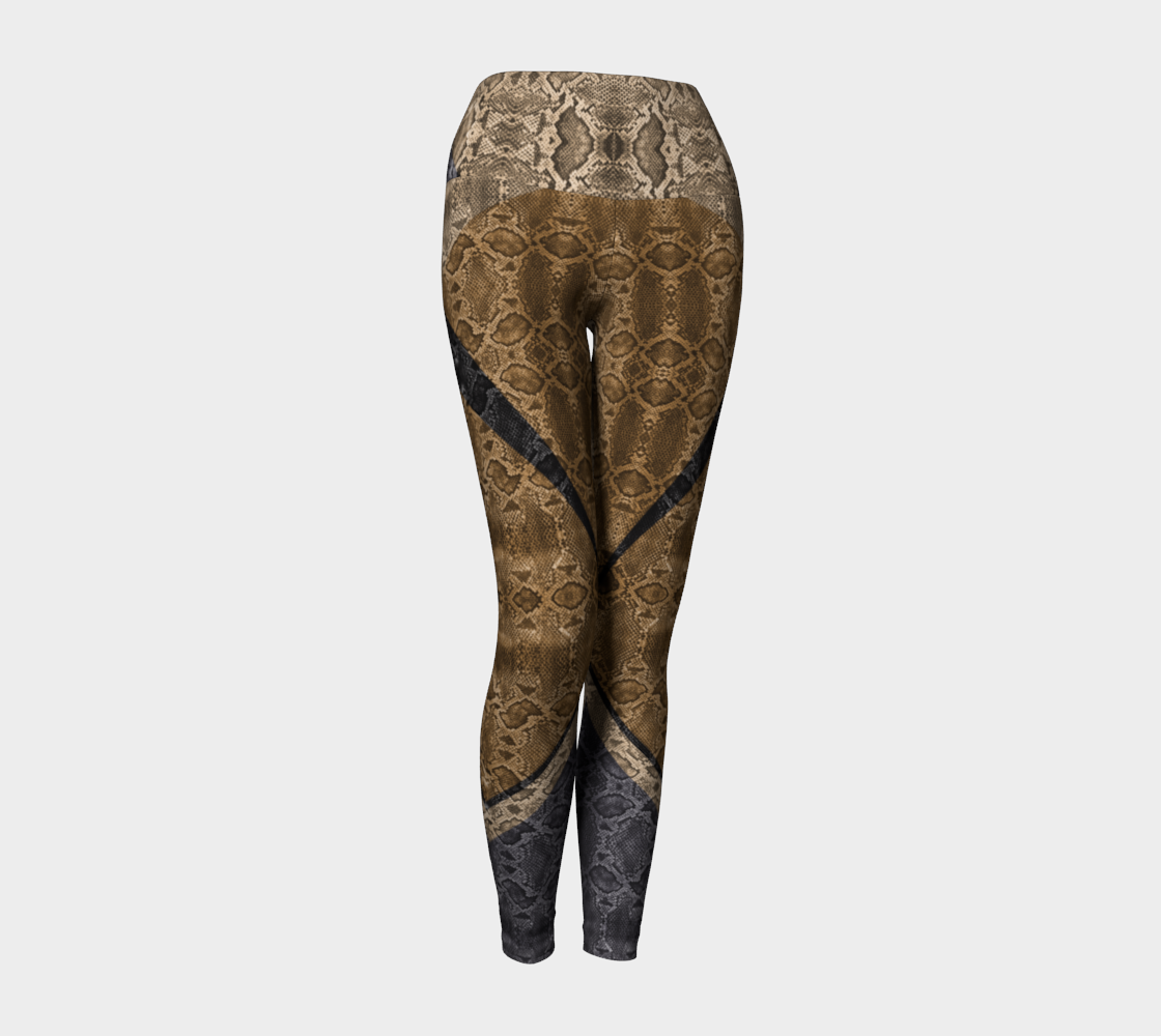 High waisted compression leggings in a natural color palette and snakeskin print.