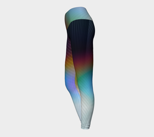 Geometrical patterns transform into rainbow colors, to create a stunning look on these compression leggings