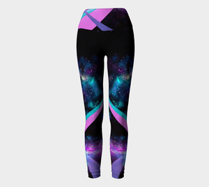 high wasted compression leggings featuring beautiful galaxy imagery and colorful stripes