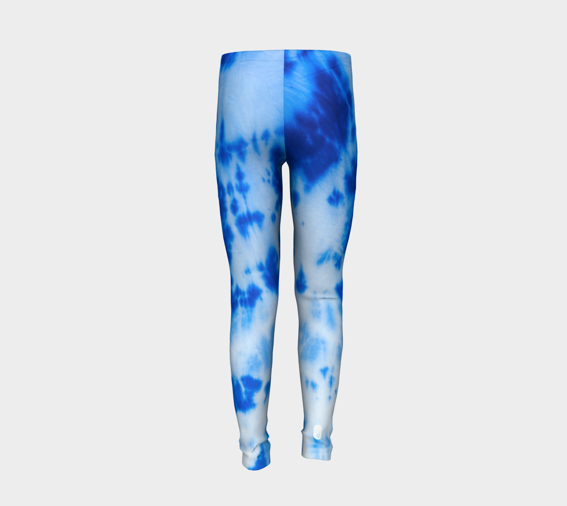 blue and white tie dye style kids leggings