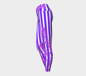 Featuring gorgeous purple stripes and florals adorn these high-waisted compression leggings.