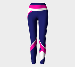 Our signature color block style in a navy & pink color palette with the word "Goddess" down one leg, on these high-waisted compression leggings.
