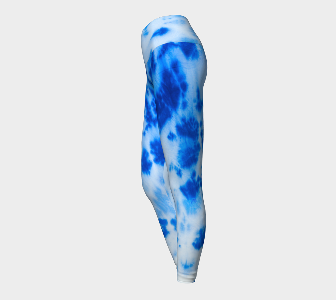blue and white tie dye style compression leggings