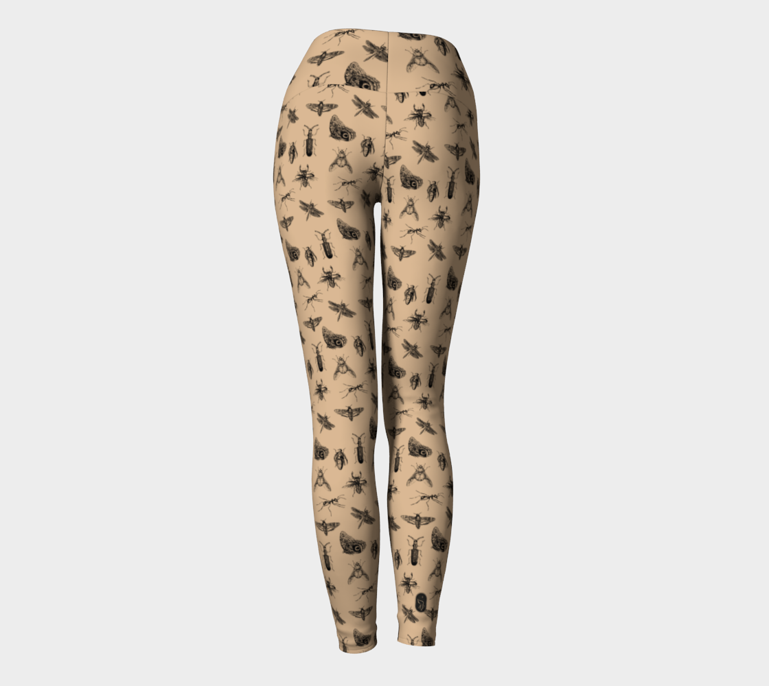 High waisted compression leggings with a vintage bug pattern in nude