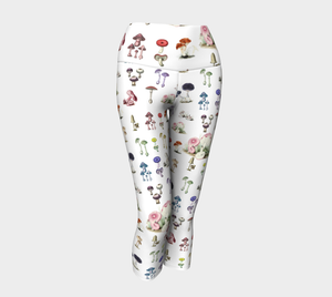 Vintage mushrooms in a rainbow of colors adorn these high-waisted compression capris.