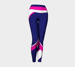 Our signature color block style in a navy & pink color palette with the word "Goddess" down one leg, on these high-waisted compression leggings.