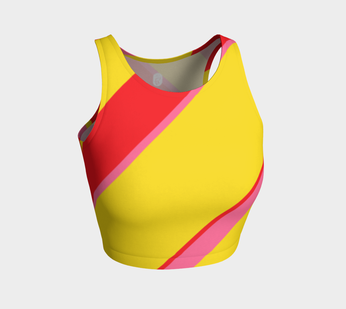 This athletic top features our signature color blocking in yellow, red and pink.