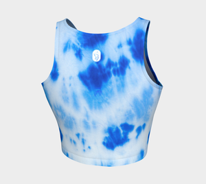 blue and white tie dye style athletic top