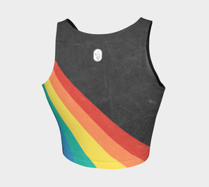 A color block style featuring a colorful rainbow on this athletic top.