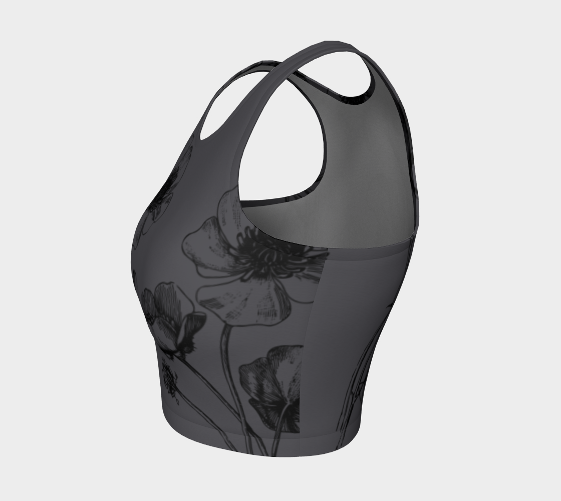 Black florals sit atop a charcoal background on this athletic top.