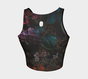 Moody dark florals adorn this athletic top