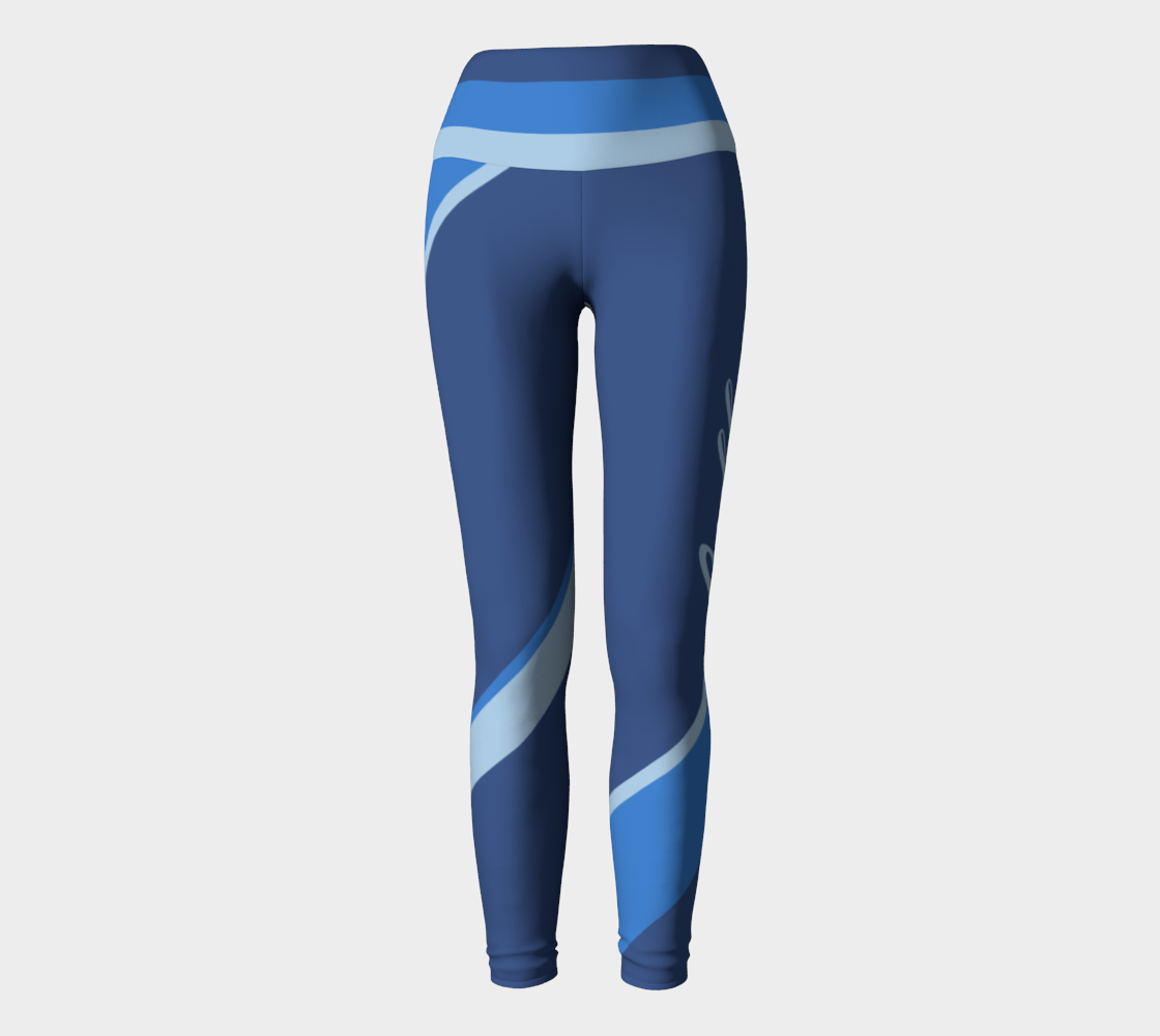 Our signature color block style in a beautiful blue color palette with the word "Goddess" down one leg, on these high-waisted compression leggings.