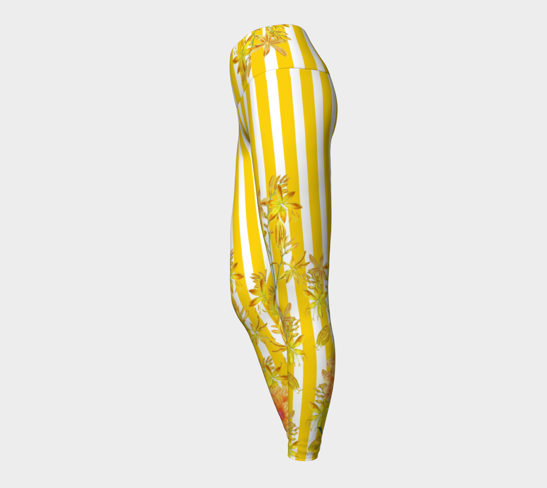 Featuring gorgeous yellow stripes and florals adorn these high-waisted compression leggings.