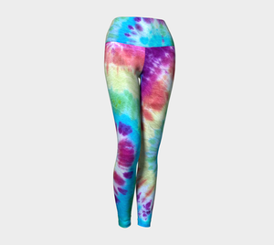 A gorgeous swirl of vibrant rainbow tie dye colors adorn these compression leggings 