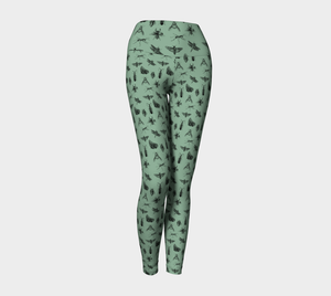 High waisted compression leggings with a vintage bug pattern in mint green