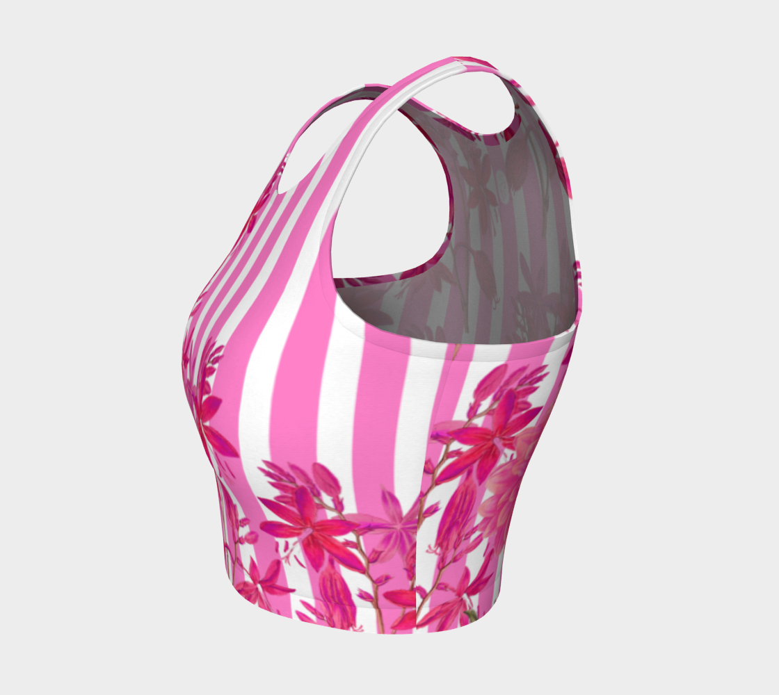 Gorgeous pink stripes and florals adorn this full coverage athletic top.