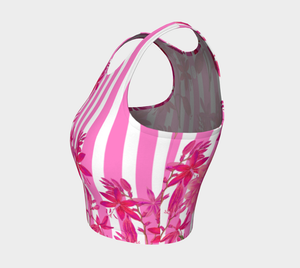 Gorgeous pink stripes and florals adorn this full coverage athletic top.