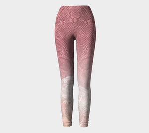Pink hued snakeskin mingle with delicate lace on these high-waisted compression leggings
