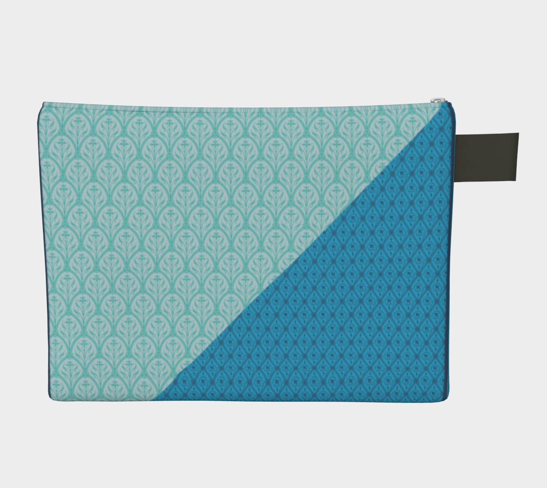 Our signature luxe zipper pouch in a blue pattern on pattern print