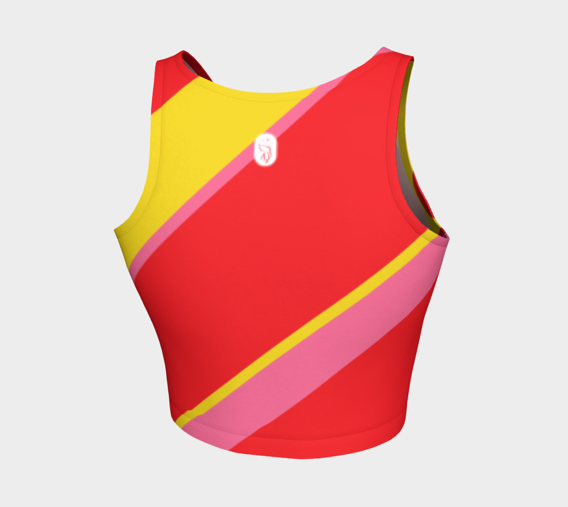 This athletic top features our signature color blocking in yellow, red and pink.