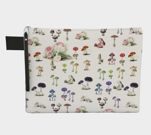 our signature luxe zipper pouch featuring a rainbow of vintage mushrooms
