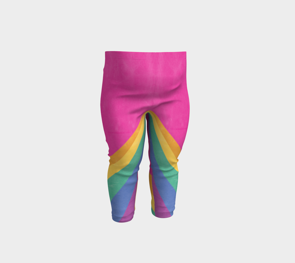 Rainbow color blocking against a bright pink backdrop on these baby leggings
