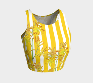 Gorgeous yellow stripes and florals adorn this full coverage athletic top.