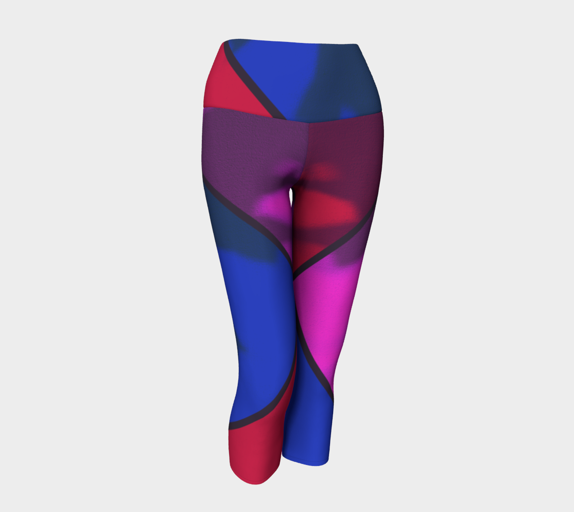 Bold pinks, reds and blues in a color blocking print remind you "who runs the world!?" on these capri compression leggings.