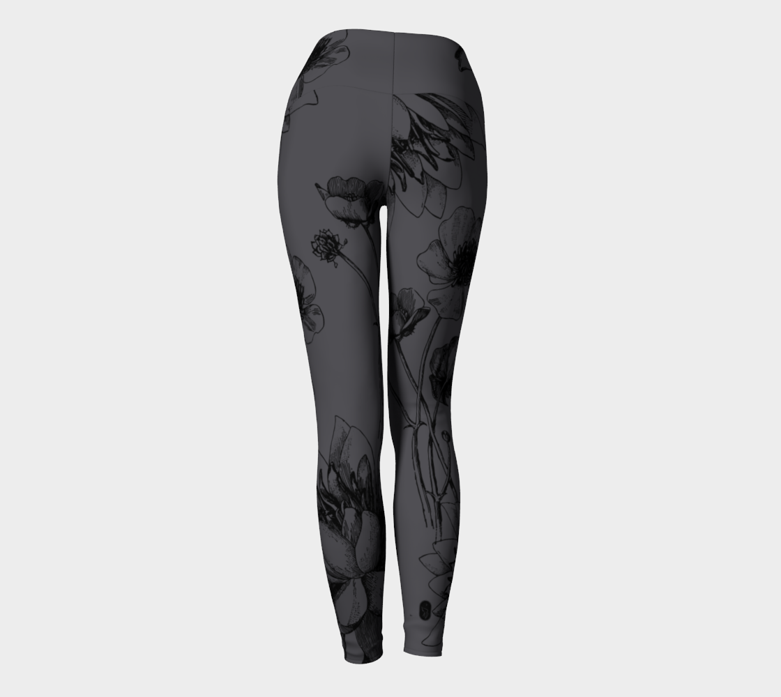 Gorgeous vintage botanicals set subtly against a dark charcoal background on these compression high-waisted leggings.