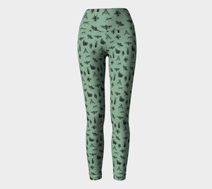 High waisted compression leggings with a vintage bug pattern in mint green