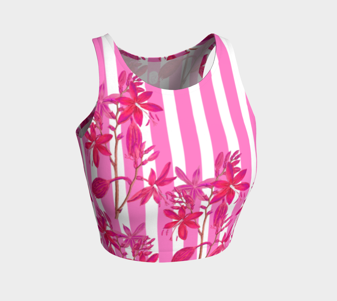 Gorgeous pink stripes and florals adorn this full coverage athletic top.