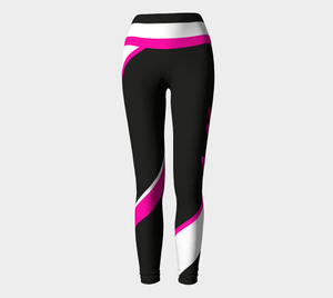 Our signature color block style in a vibrant pink, black and white with the word "Goddess" down one leg, on these high-waisted compression leggings.