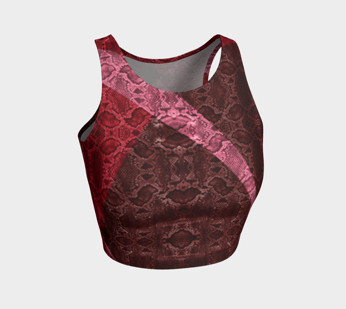 A red and pink snakeskin print adorn our classic athletic top.