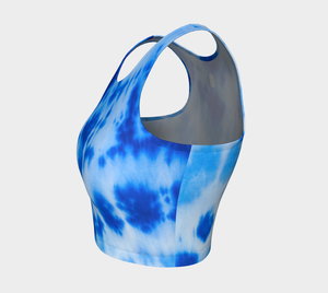 blue and white tie dye style athletic top