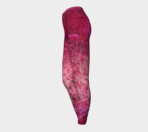 Red and pink textures adorn this candy sweet high waisted compression legging