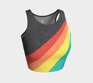 A color block style featuring a colorful rainbow on this athletic top.