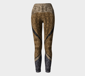 High waisted compression leggings in a natural color palette and snakeskin print.High waisted compression leggings in a natural color palette and snakeskin print.