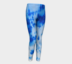 blue and white tie dye style kids leggings