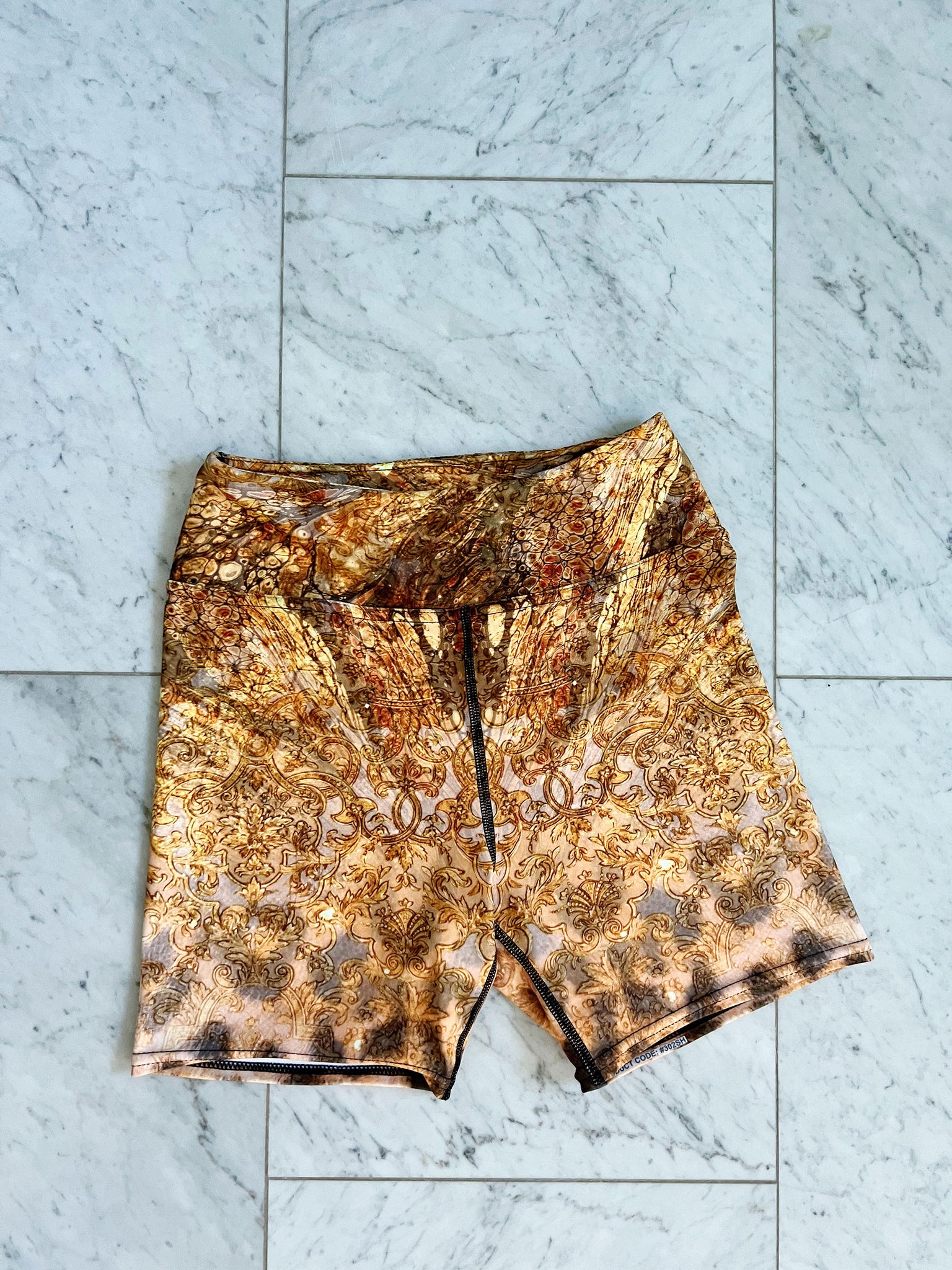 Gold leopard print yoga shorts