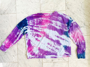 Pink, purple and blue hand dyed sweatshirt in size small