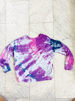 Pink, purple and blue hand dyed sweatshirt in size small
