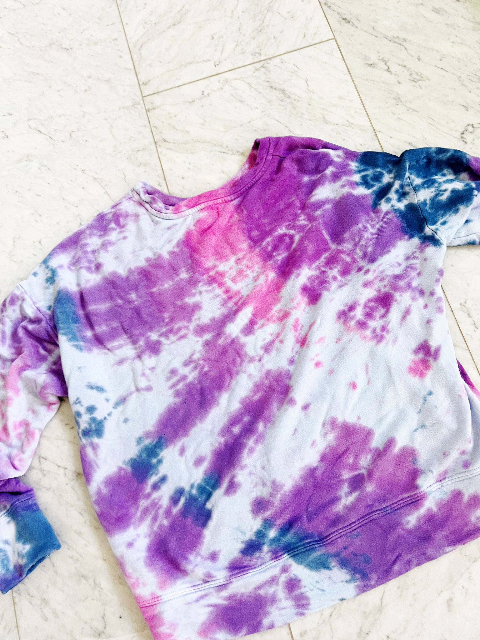 Pink, purple and blue hand dyed sweatshirt in size small