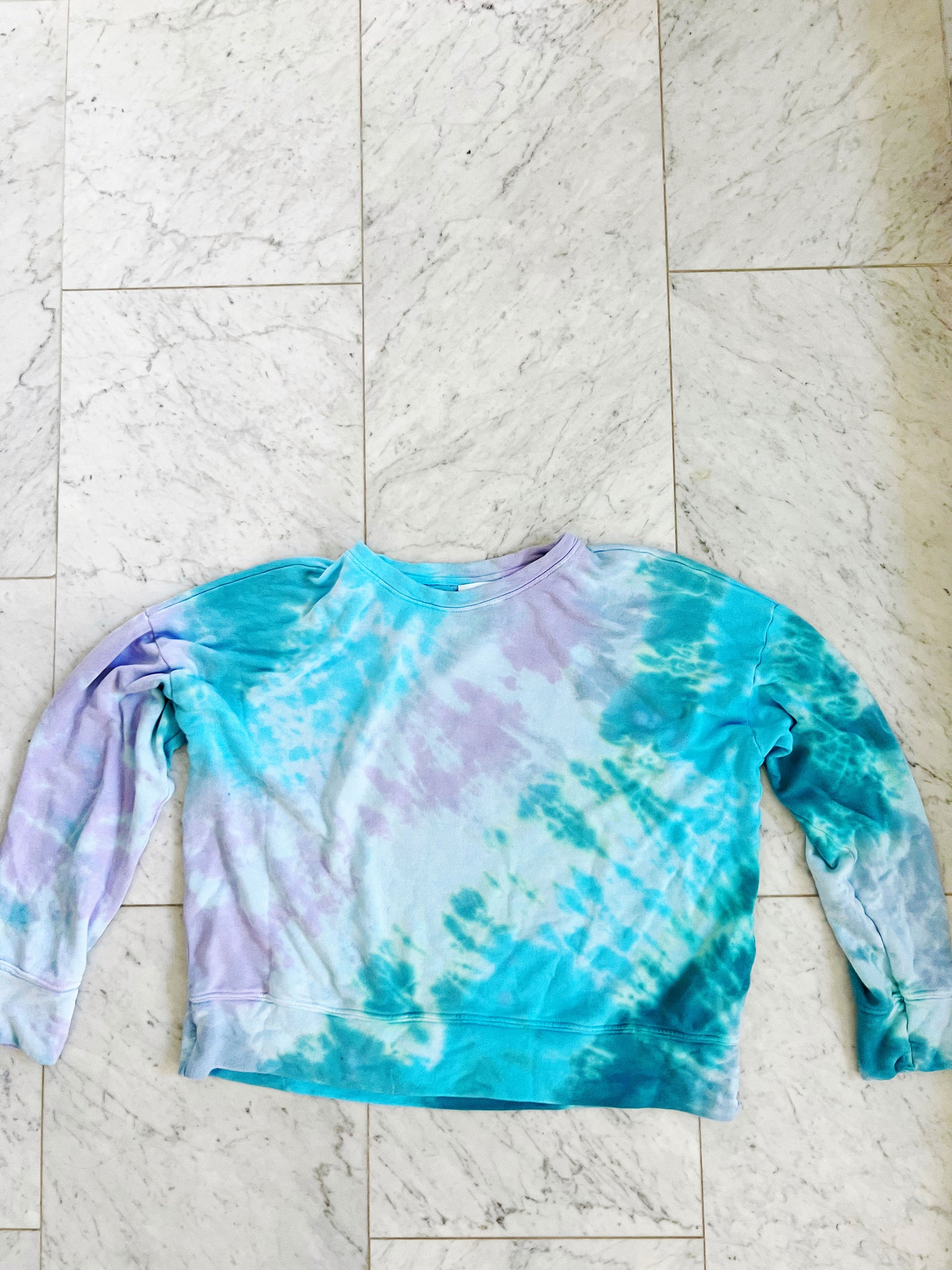 Purple, blue and aqua hand dyed ultra soft sweatshirt