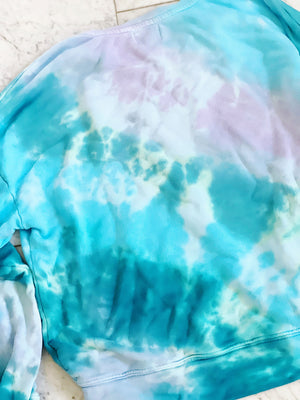 Purple, blue and aqua hand dyed ultra soft sweatshirt